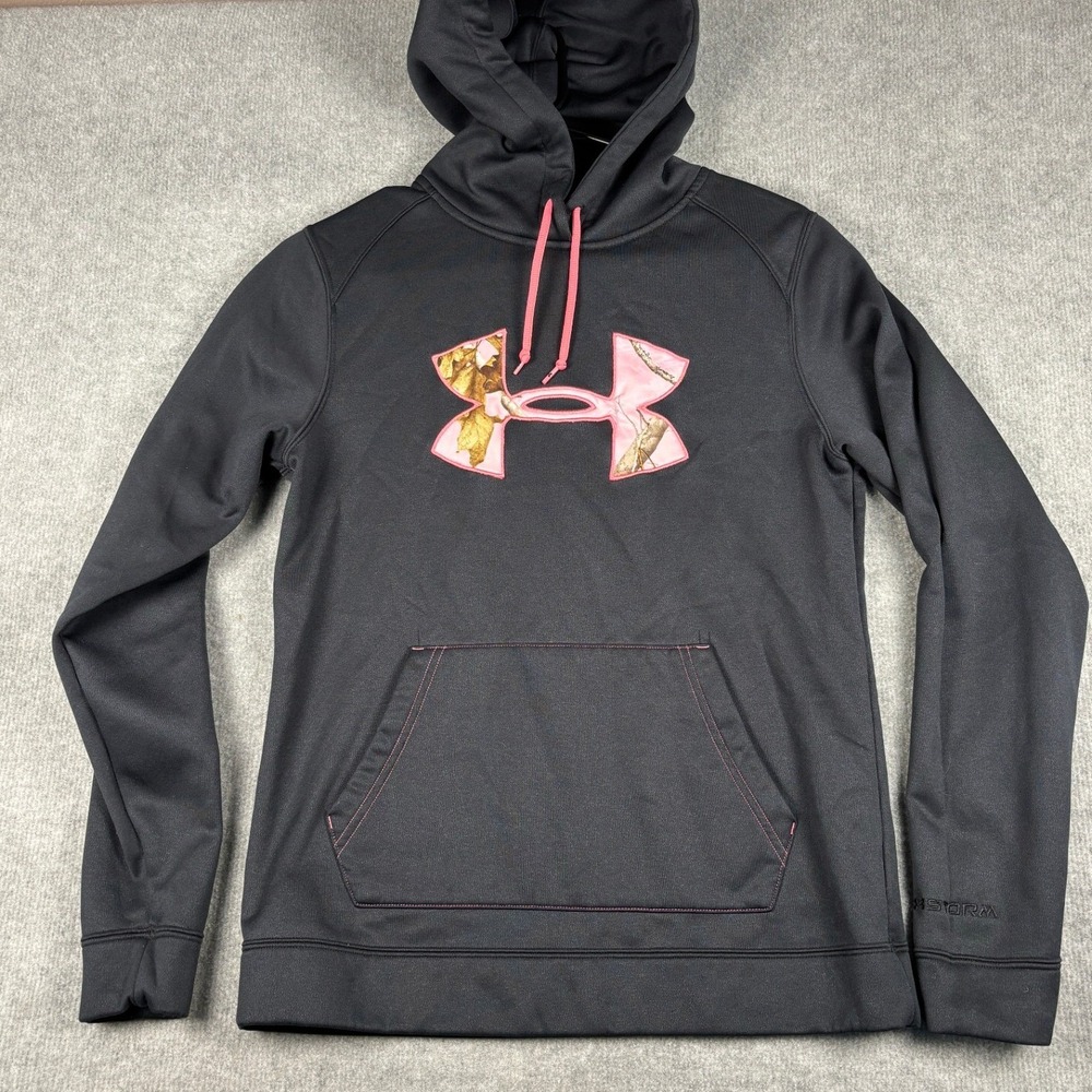 Under Armour ColdGear Storm Hoodie Camo Logo‎ Small Black Pink Pullover